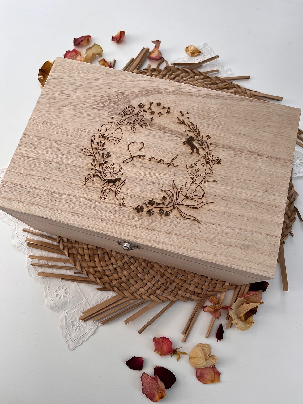 Thumbnail: Flowers, Horses and Paw Prints Keepsake Box