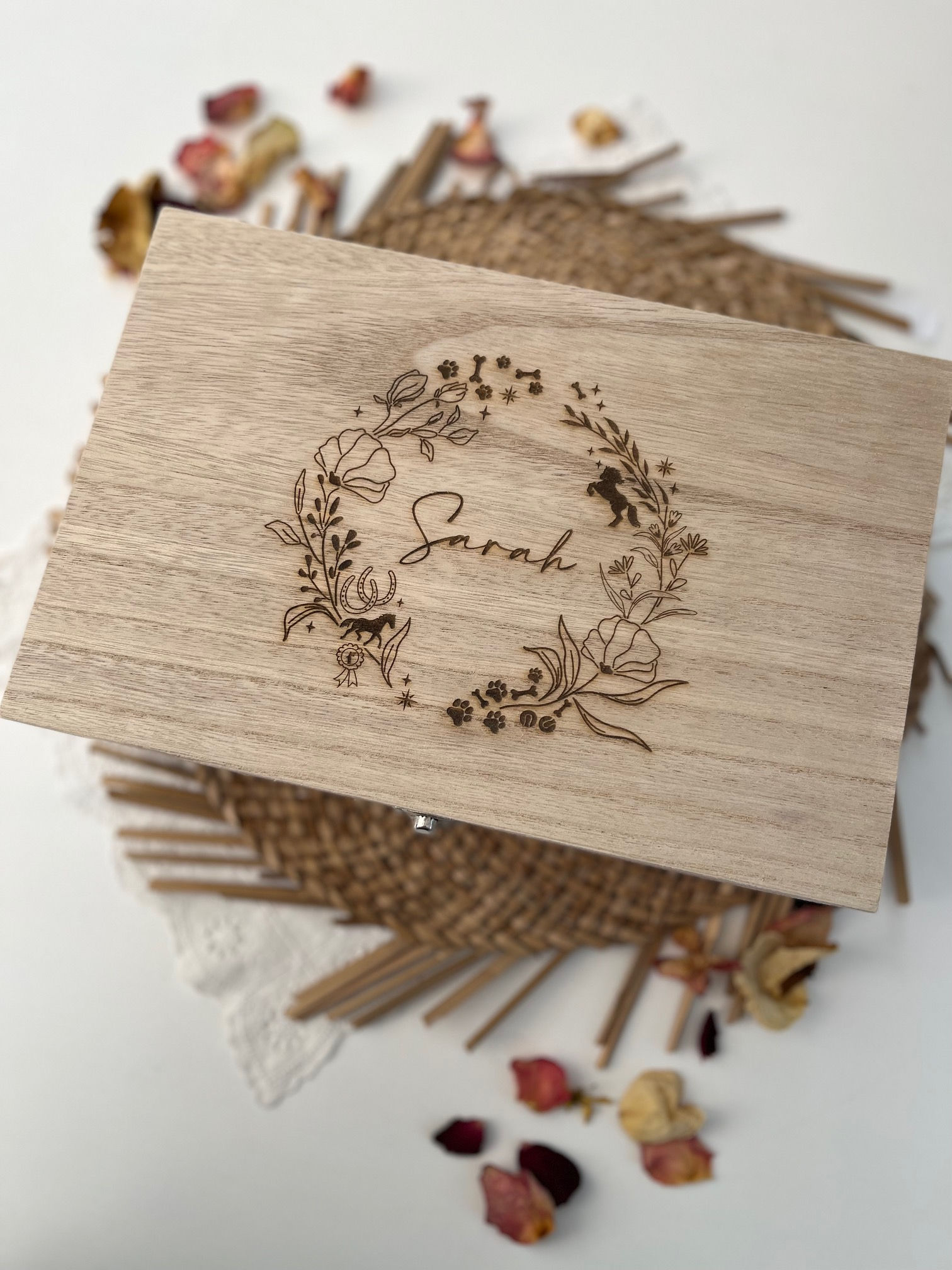 Flowers, Horses and Paw Prints Keepsake Box