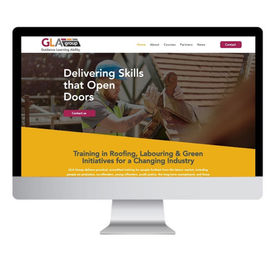 Website homepage on a desktop screen. Delivering Skills That Open Doors, with Web design.