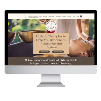 Website home page: Holistic Therapies to Help You Reconnect, Restore and Rejuvenate. Web design