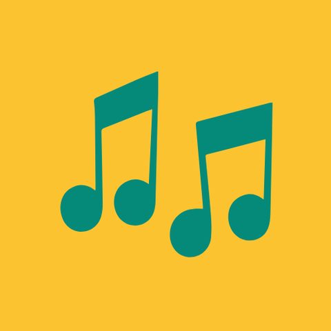 Pair of teal musical notes against a vibrant yellow background.