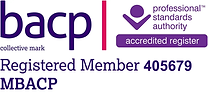 BACP logo, Registered Member 405679, professional standards authority accredited register.