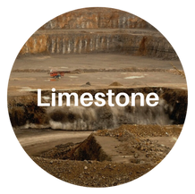 Limestone mining in progress, image shows layers of rock and earth.