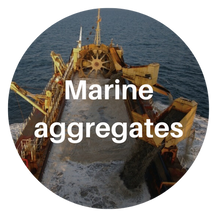 Dredger ship extracting marine aggregates. Visible text: Marine aggregates. Our Industry shows sea