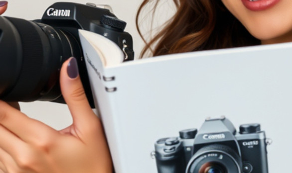 lady opening her new camera and holding the manual book _for the camera, no names of camer