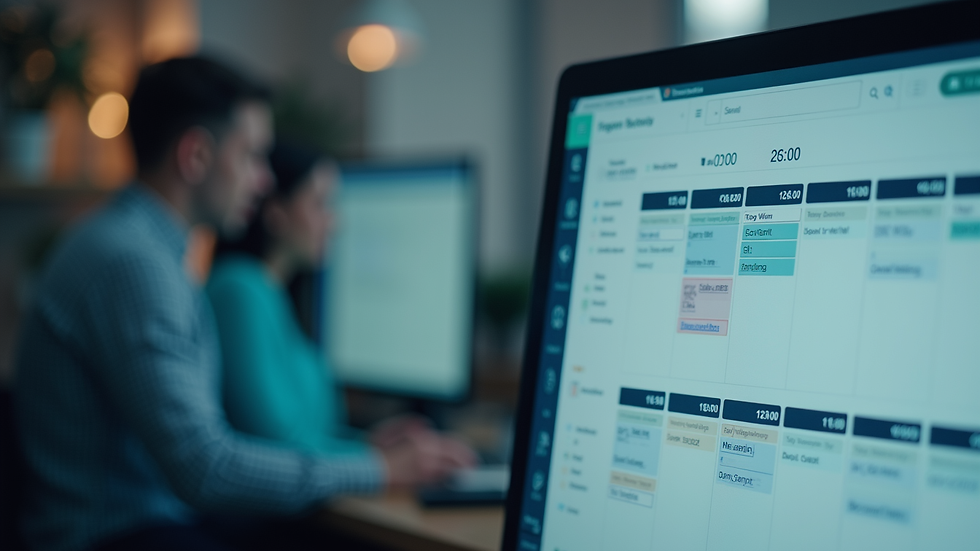 Close-up view of a computer screen showing HR scheduling software
