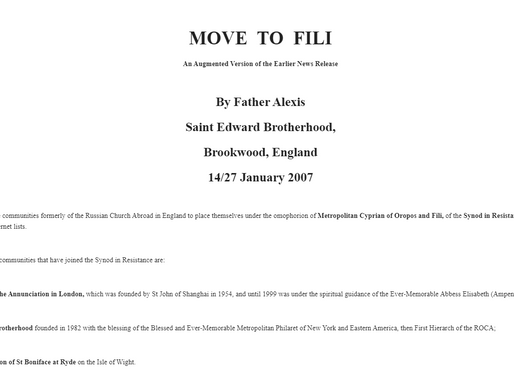 St Edward Brotherhood (UK) Move to Synod in Resistance from ROCOR. January 2007