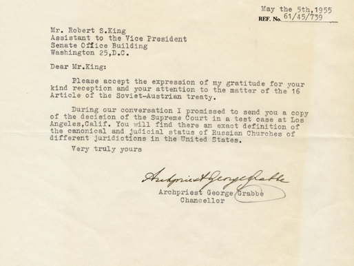 Bishop Gregory (Grabbe) Letter in Correspondence with the White House May 5th, 1955.
