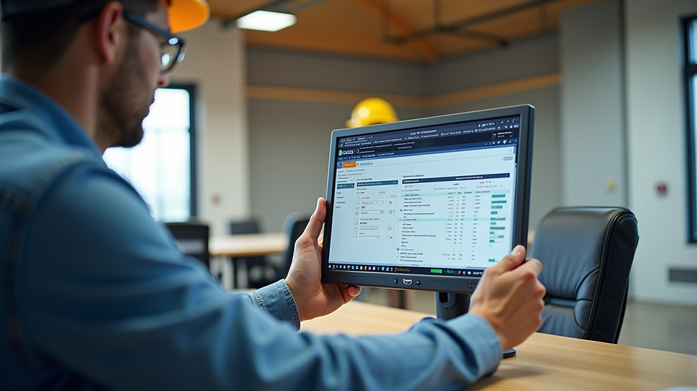 Vue rapprochée d’un écran affichant un logiciel de gestion de chantier