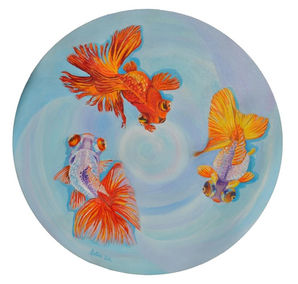 Astrid Link oil painting of fish swimming in a round The danse of the goldfish  1