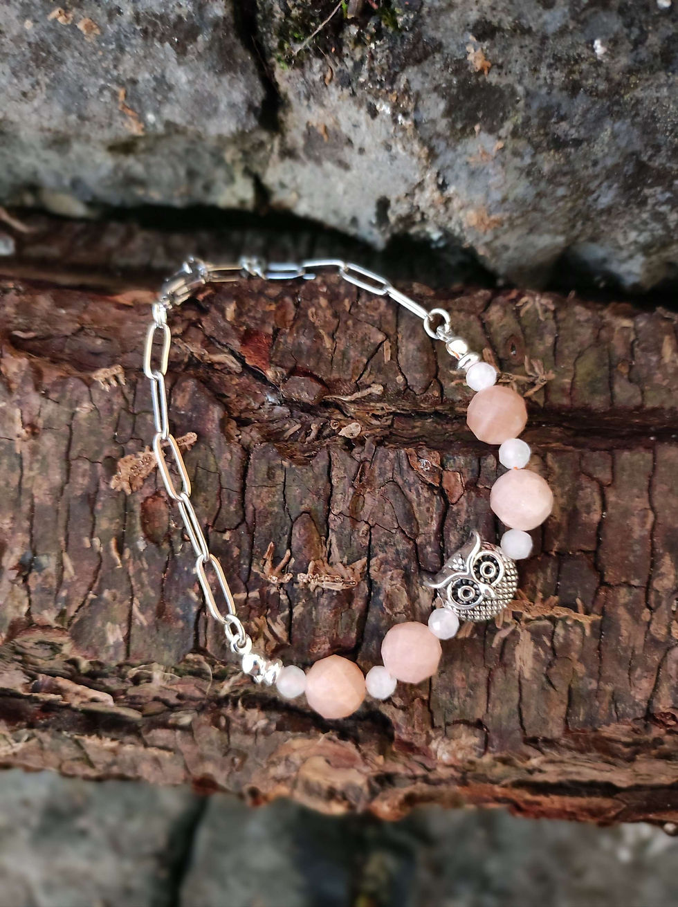 Thumbnail: Dainty Sunstone & White Jade bracelet & earring set