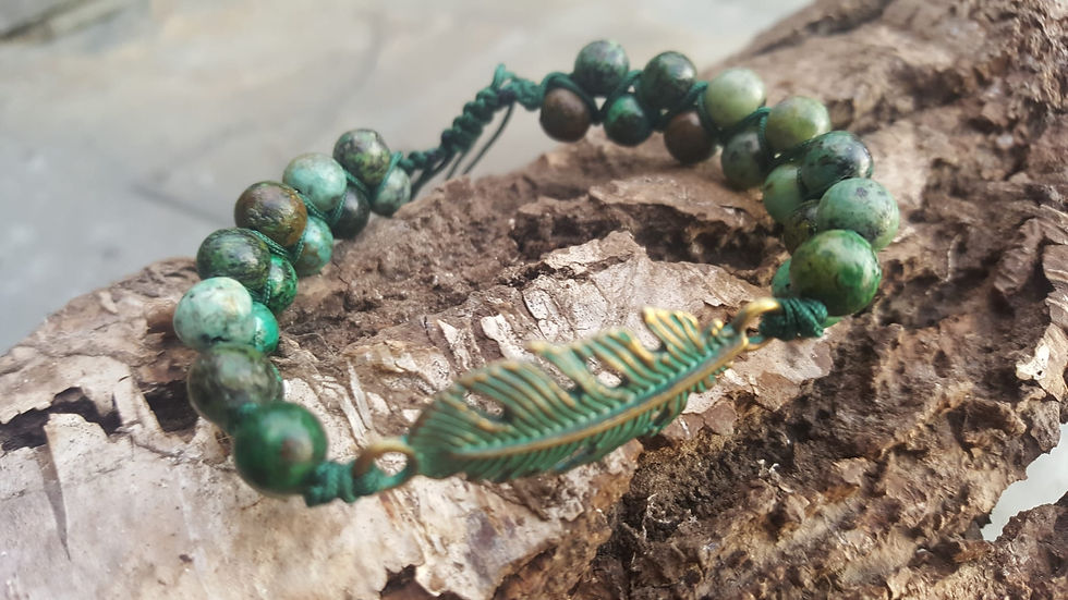Thumbnail: Green African turquoise bracelet with Leaf charm