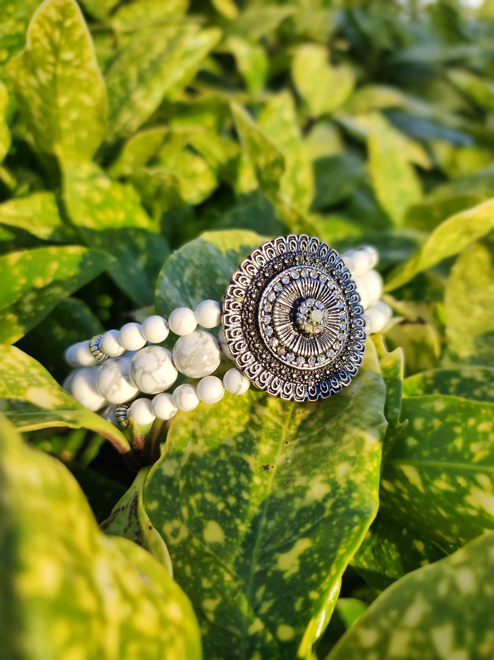 Thumbnail: Howlite 3 layer bracelet with rhinestone centerpiece