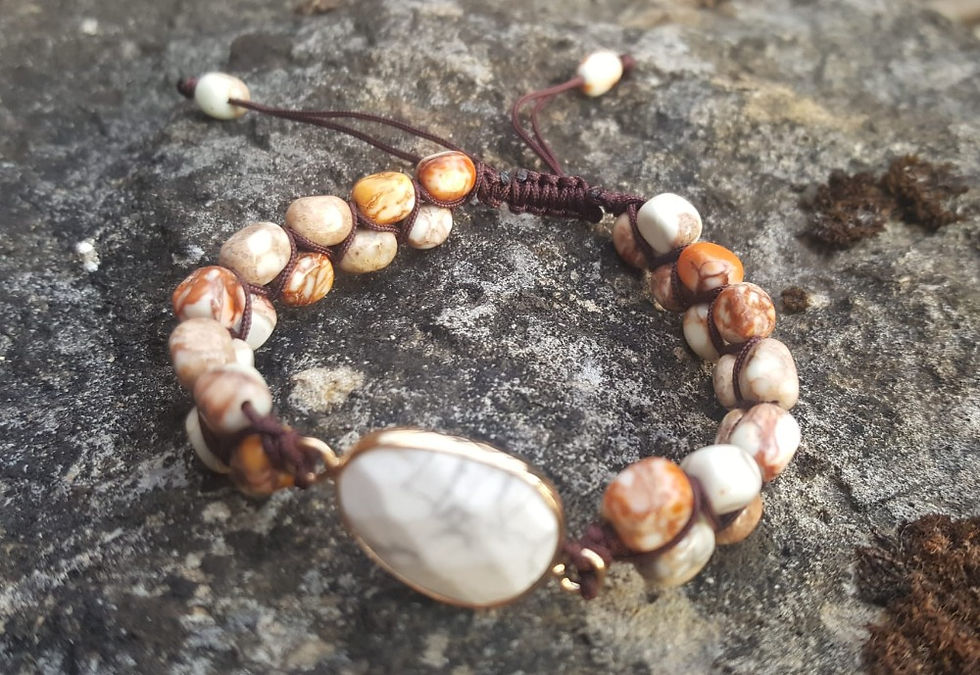 Thumbnail: White Jasper and turquoise beaded bracelet
