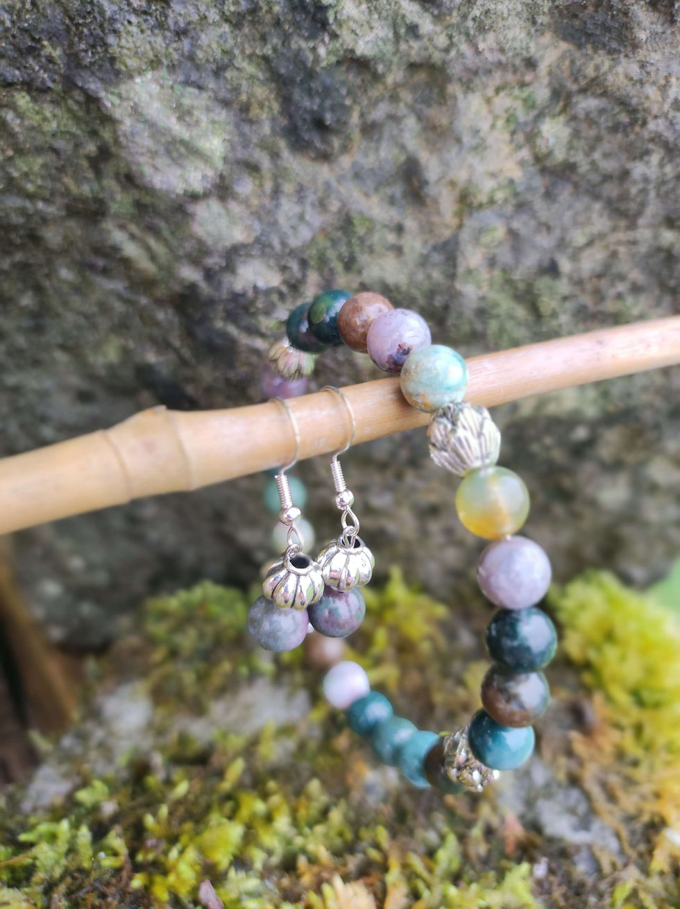 Thumbnail: Indian Agate bracelet and earring set