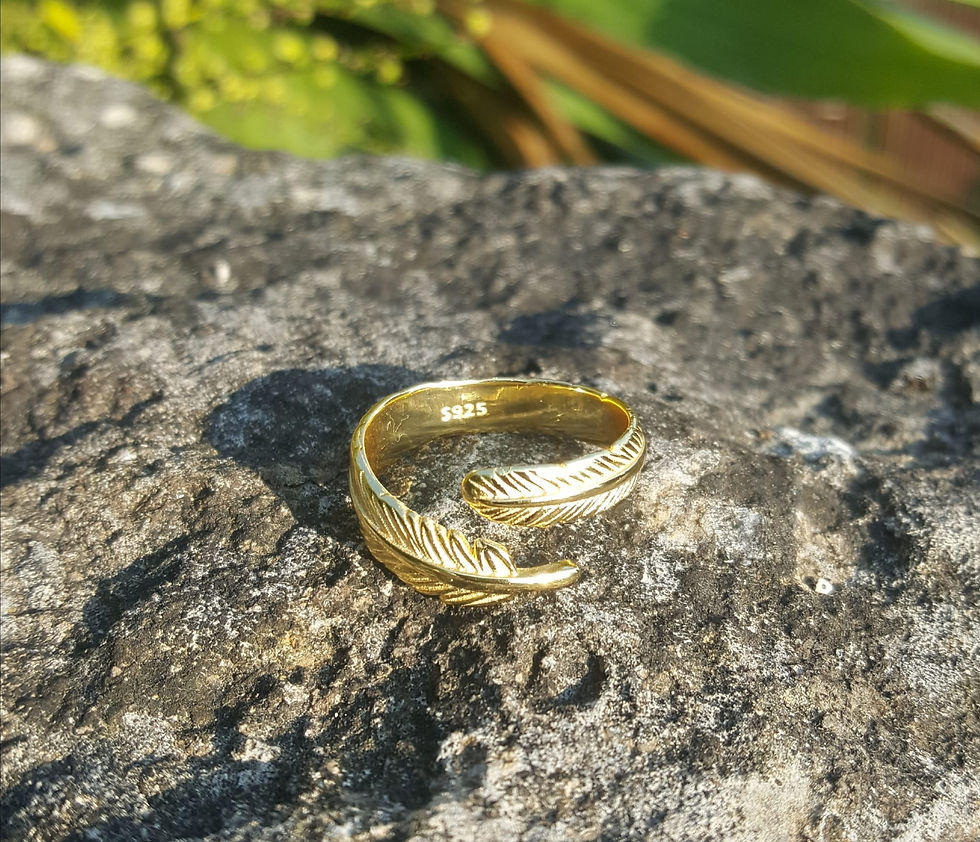 Thumbnail: 925 Sterling silver Feather ring (yellow gold plated) 