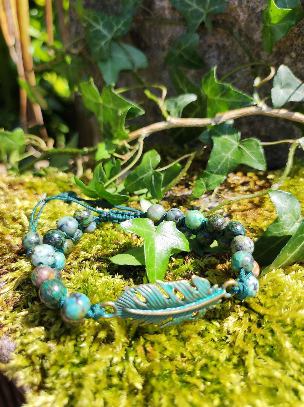 Thumbnail: Green African turquoise bracelet with Leaf charm