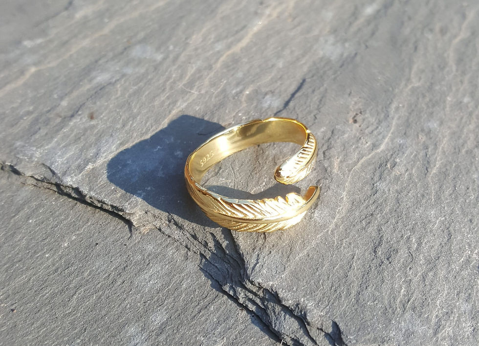 Thumbnail: 925 Sterling silver Feather ring (yellow gold plated) 