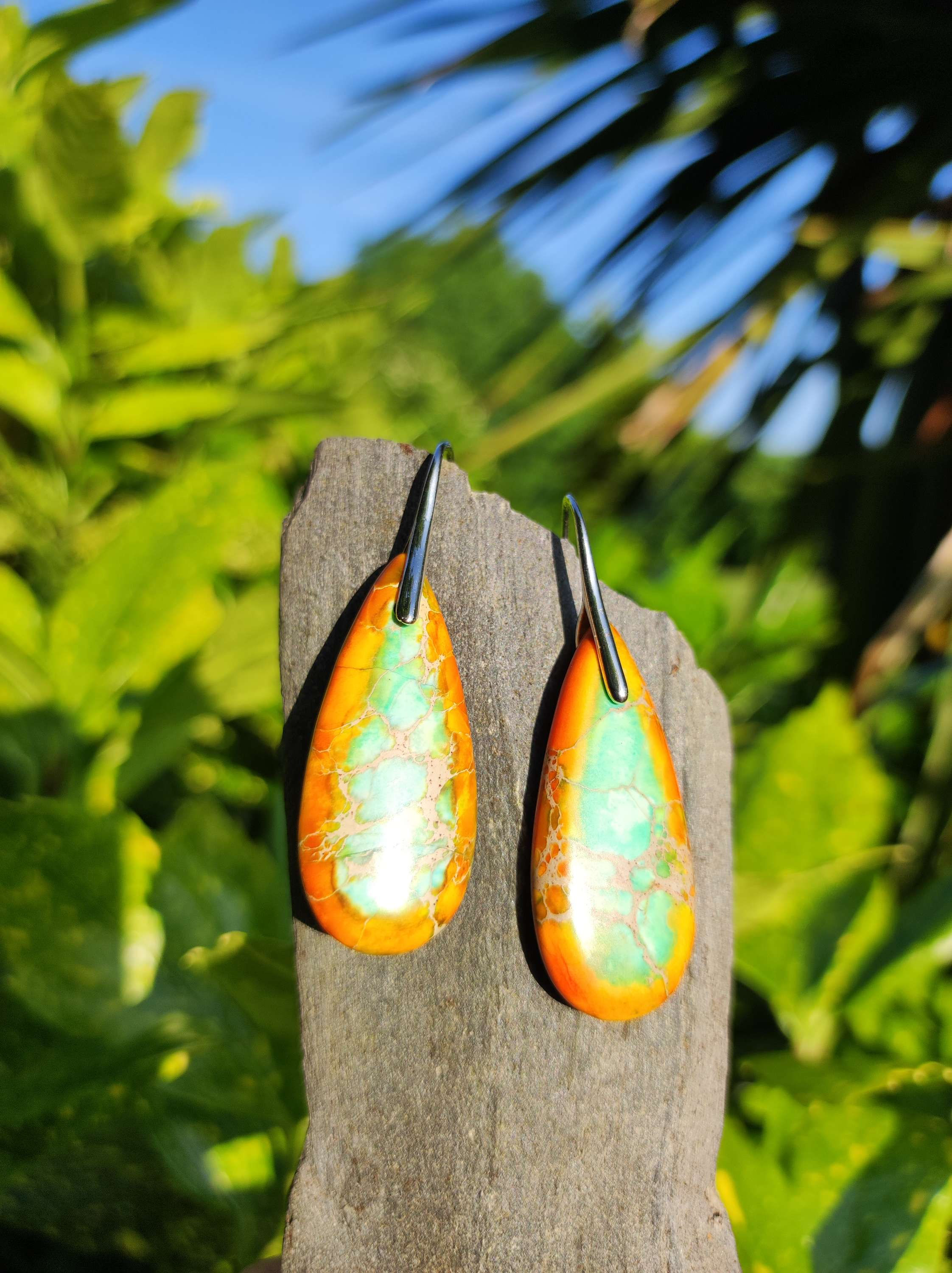 Orange and green Jasper drop earrings