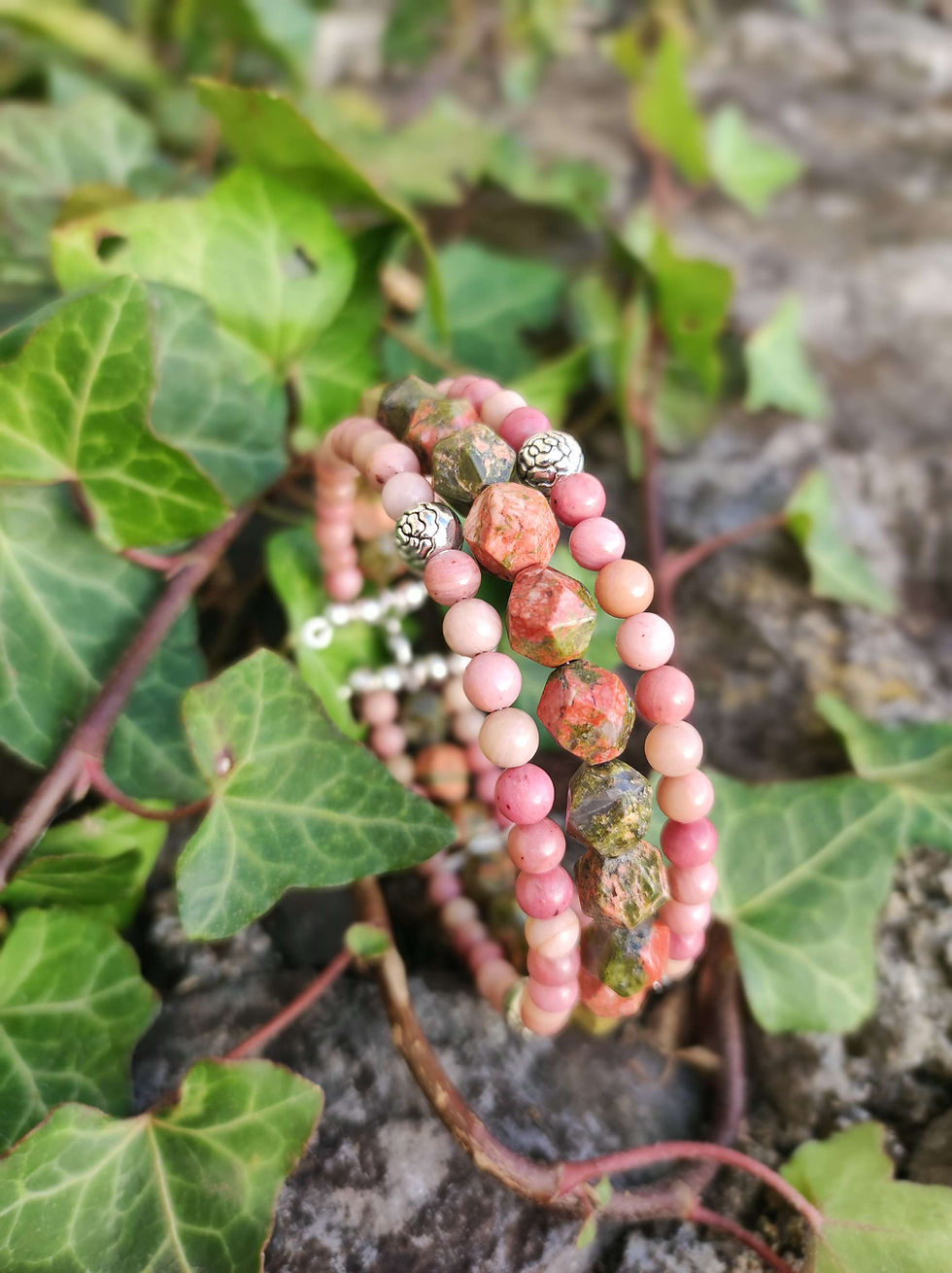 Thumbnail: Unakite and Rhodonite 3 layer bracelet 