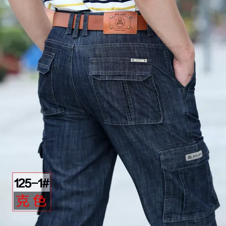 Thumbnail: Cargo Jeans Men Big Size 29-40 42 44  Casual Multi-Pocket Jeans