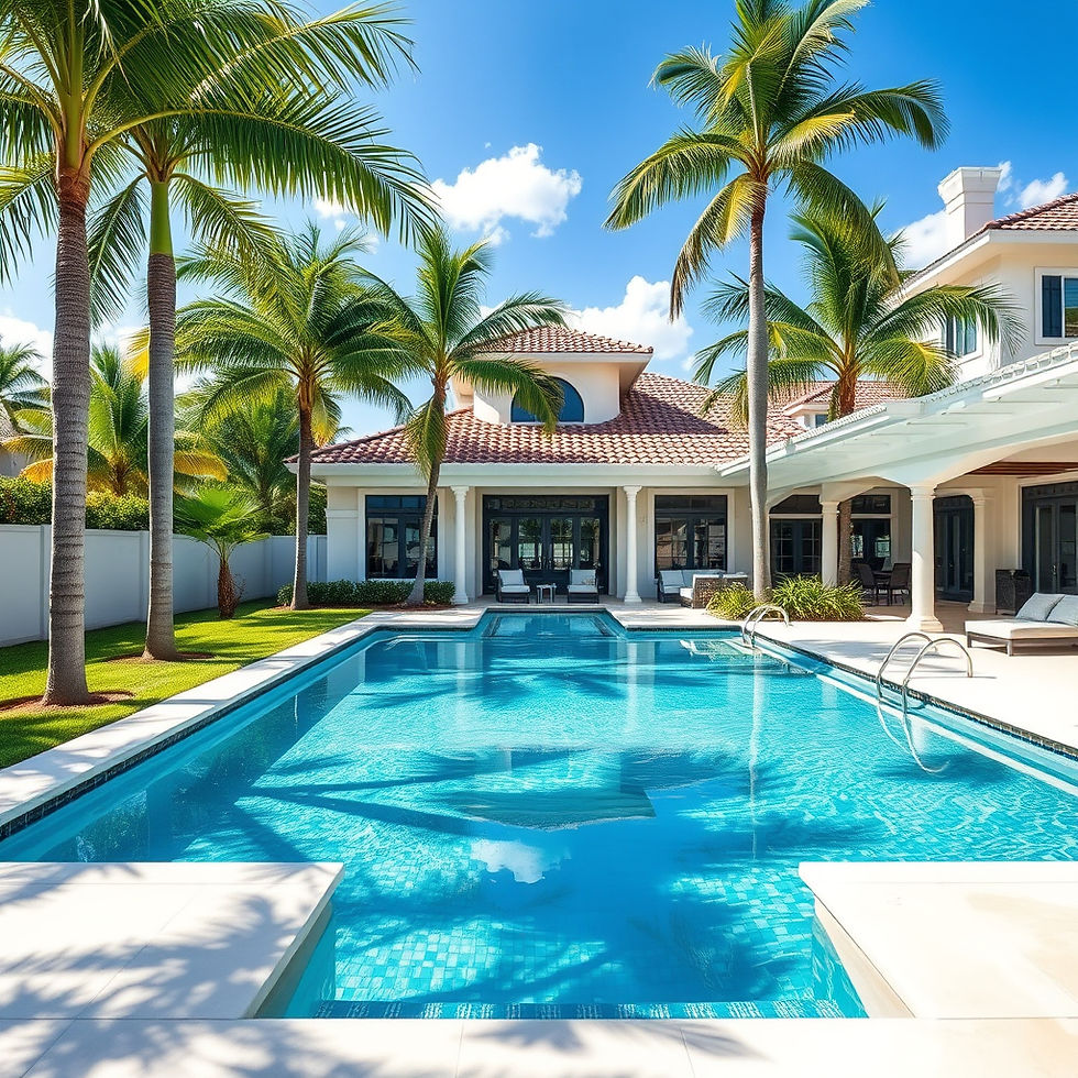 Ultra-realistic luxury residential backyard in Wellington, Florida with a beautiful crysta