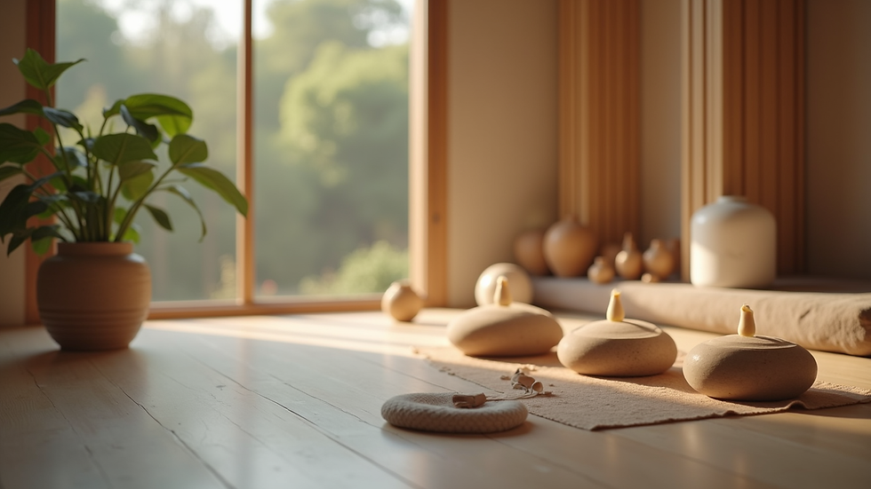 Close-up view of a serene meditation space with calming elements