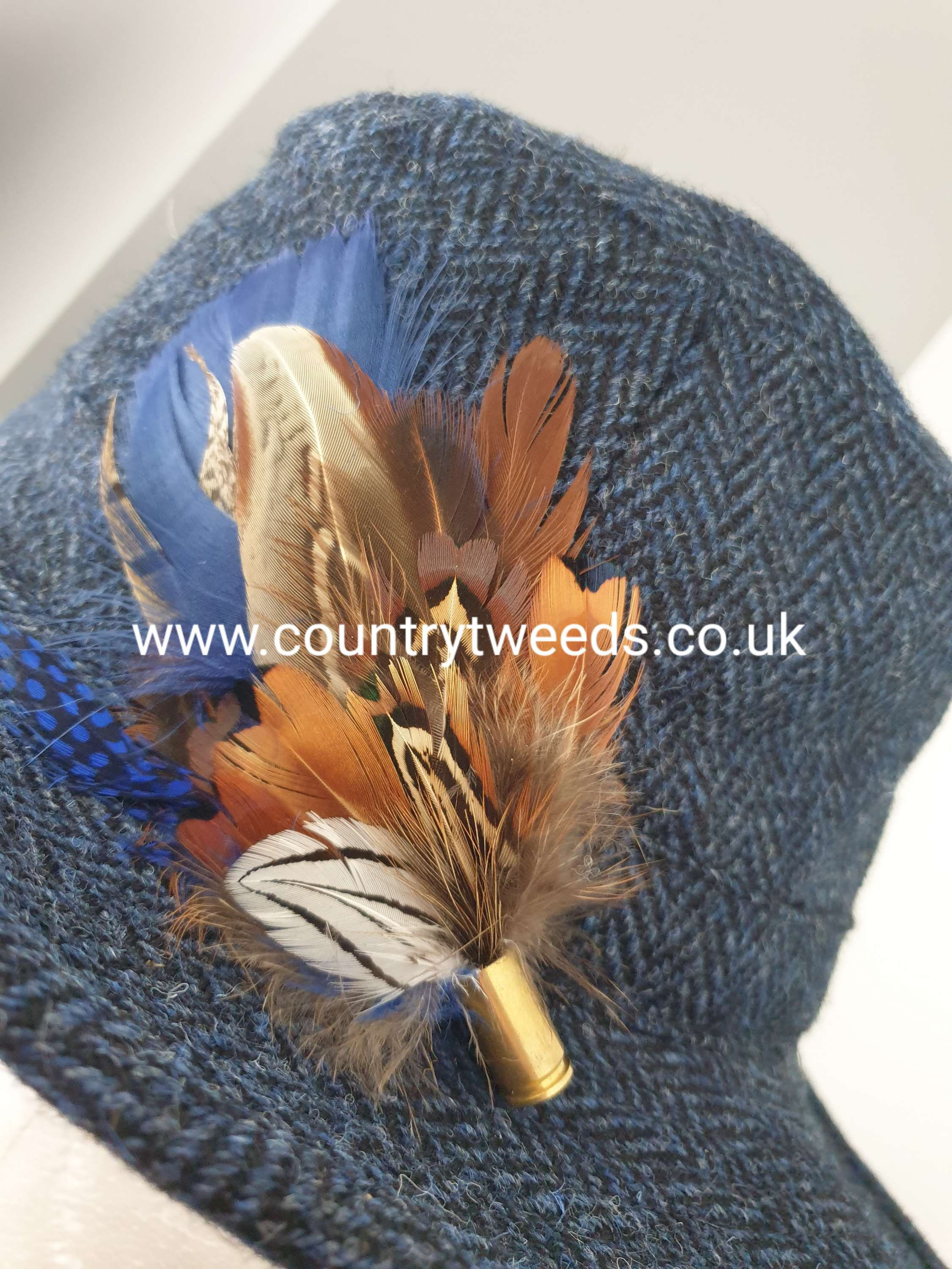 Authentic Harris Tweed herringbone fedora hat with detachable feather brooch