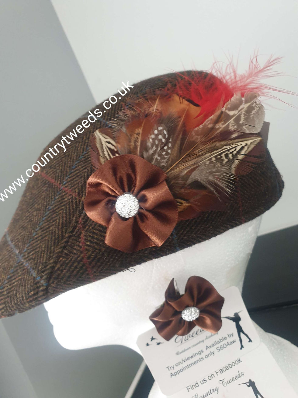 Flat cap comes with feather brooch and matching buttonhole