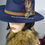 Thumbnail: Navy blue fedora hat with detachable feather brooch 