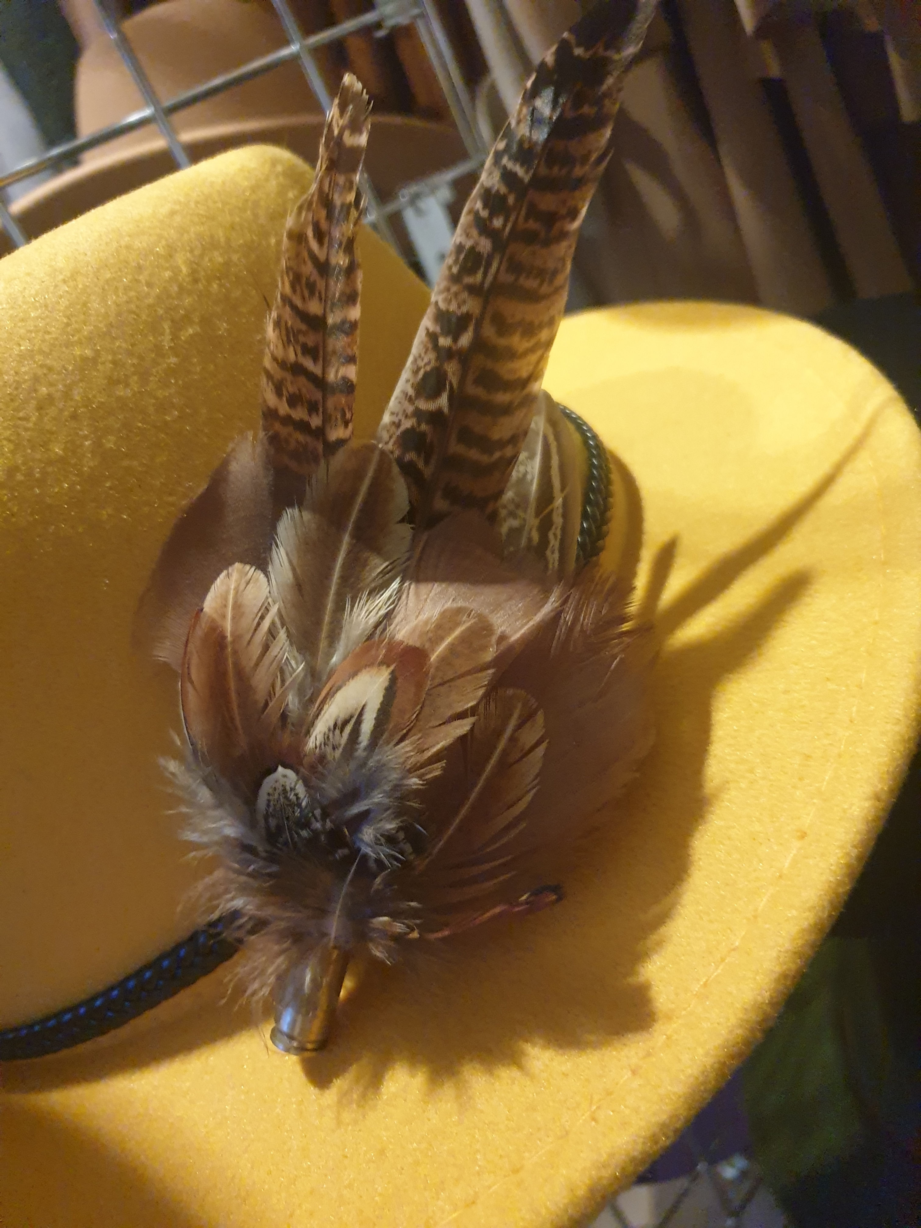 mustard/yellow Fedora hat