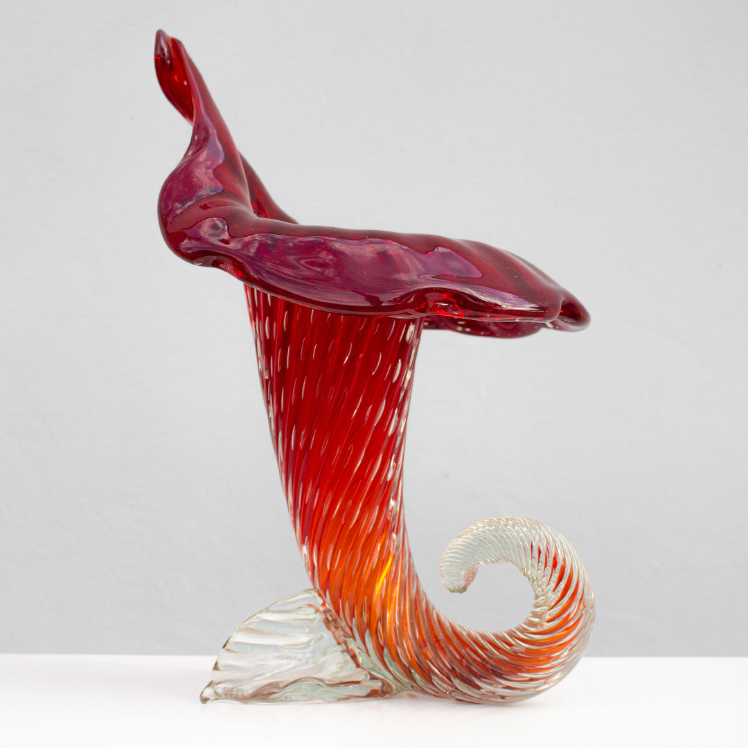 Vaso de Murano Vermelho Obra de Arte em Vidro Soprado