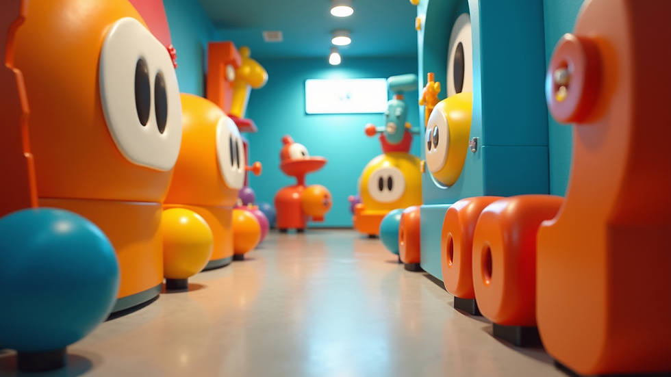 Eye-level view of colorful interactive exhibits at Miami Children's Museum