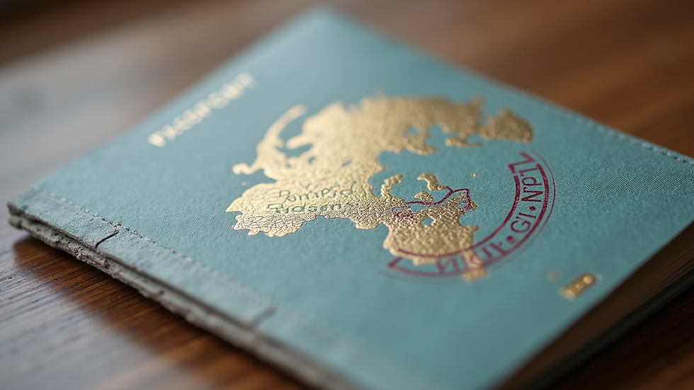 Close-up view of a child's passport with visa stamps