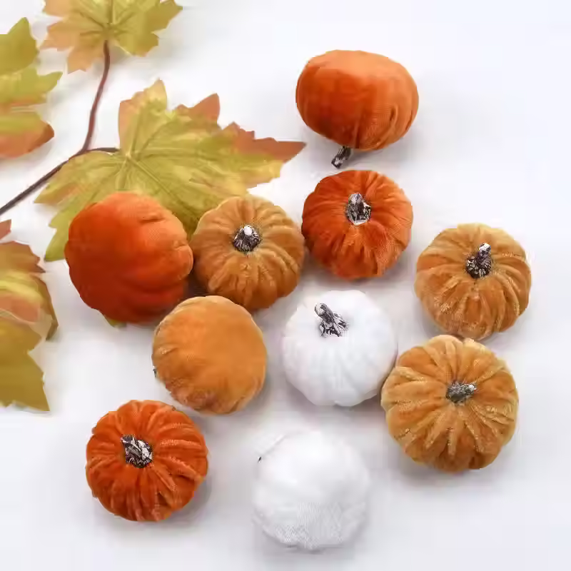 Halloween Velvet Pumpkin Set – 10pcs 5cm Decorations