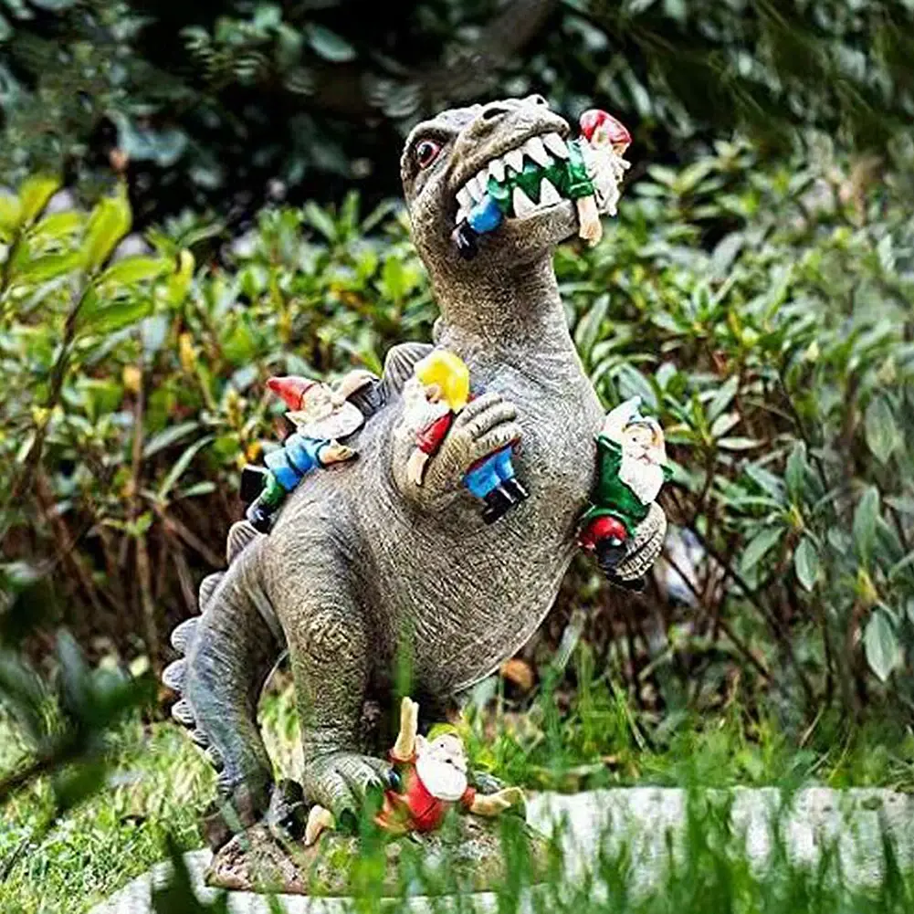 Dinosaur Eating Gnomes Garden Statue