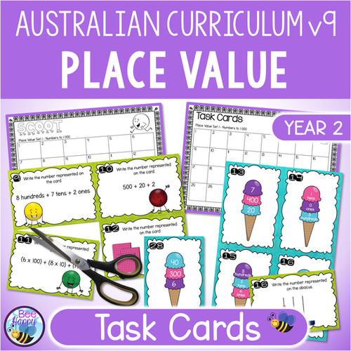 Place Value Task Cards Numbers to 1000 Year 2 Australian Curriculum v9 ...