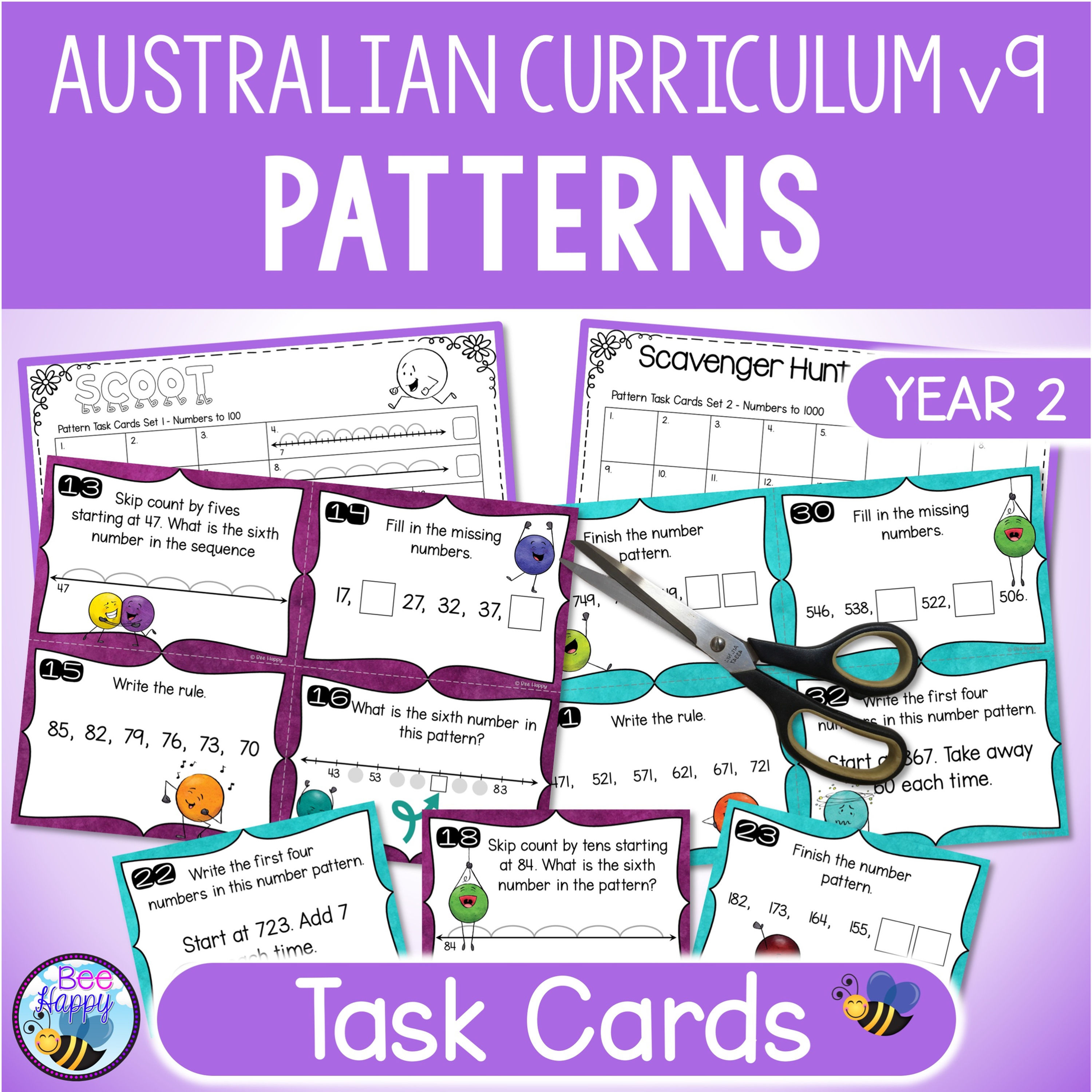 Year 2 Patterns Task Cards Australian Curriculum v9 Cover