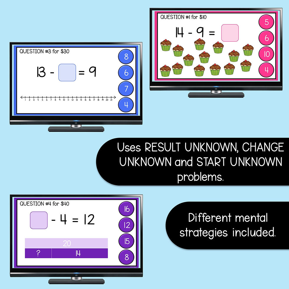 Thumbnail: Year 1 Maths Subtraction within 20 Digital Game Show Problem Types