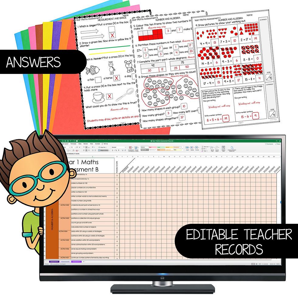 Thumbnail: Maths Assessment Year 1 Australian Curriculum v9 Teacher Records