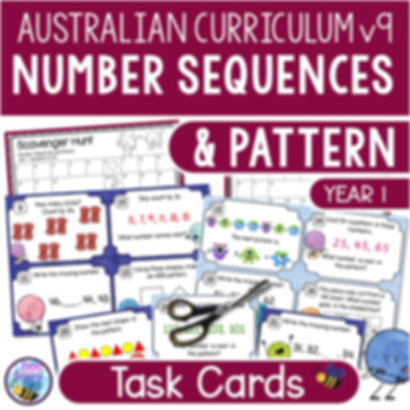Australian Curriculum v9 Year 1 Number Sequences and Pattern Task Cards Cover