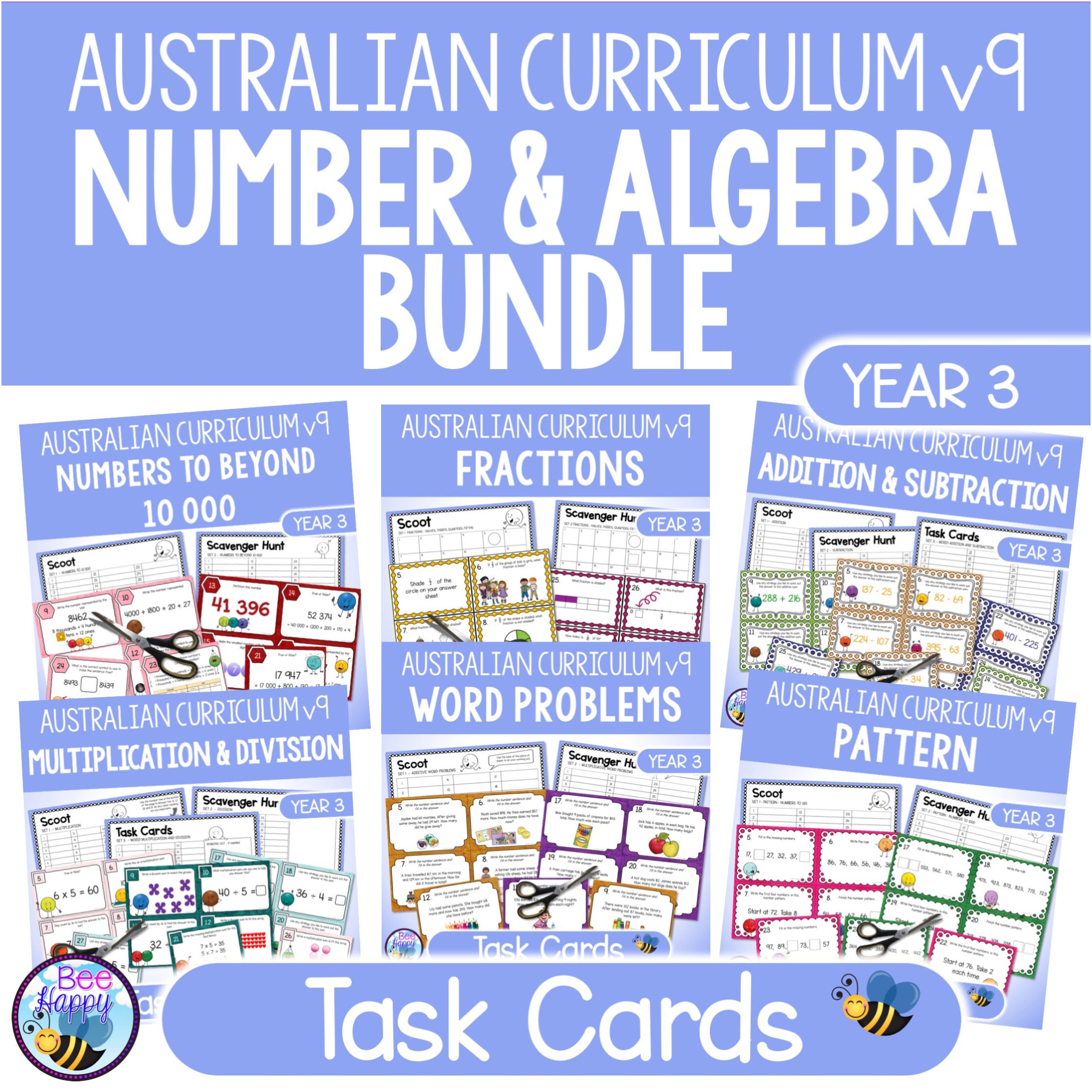 Maths Task Cards Bundle Year 3 Australian Curriculum v9 Cover