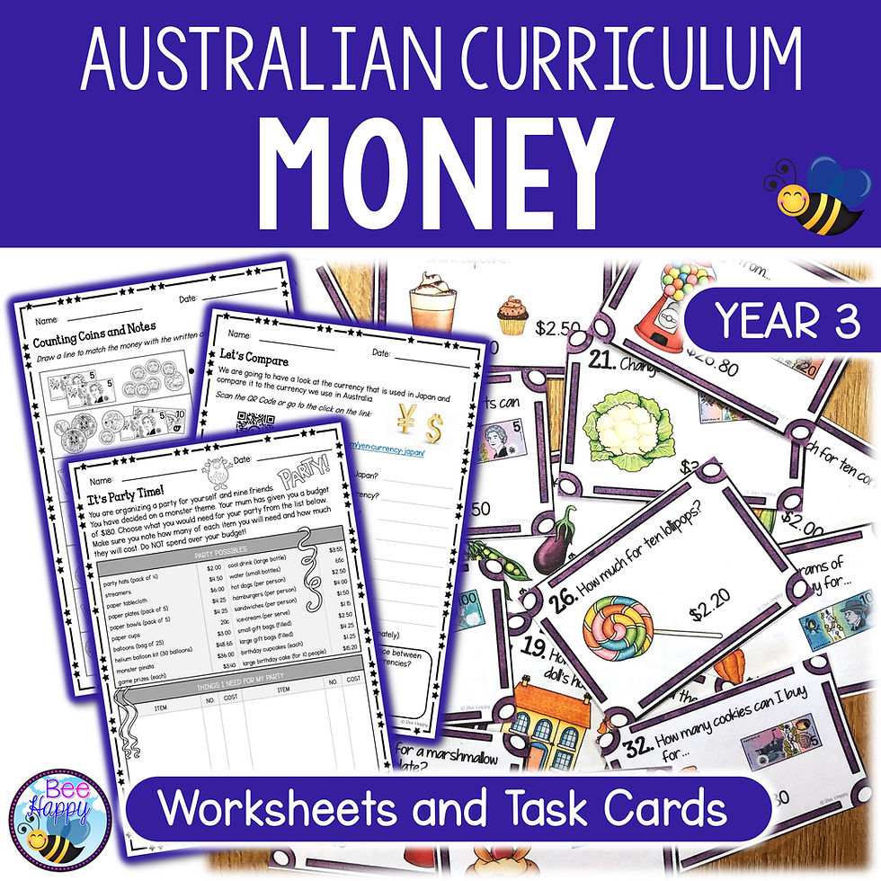 Australian Curriculum Maths Year3 Money Worksheets And Task Cards Cover