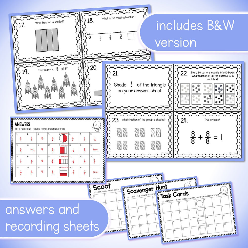 Thumbnail: Year 3 Fractions Task Cards Australian Curriculum v9 Answers and Recording Sheets