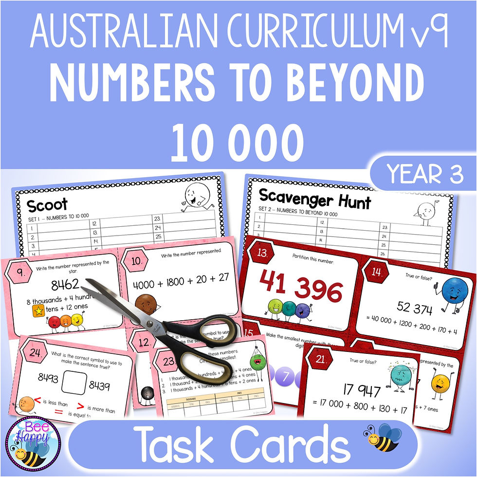 Year 3 Numbers to Beyond 10,000 Task Cards Australian Curriculum v9 Cover