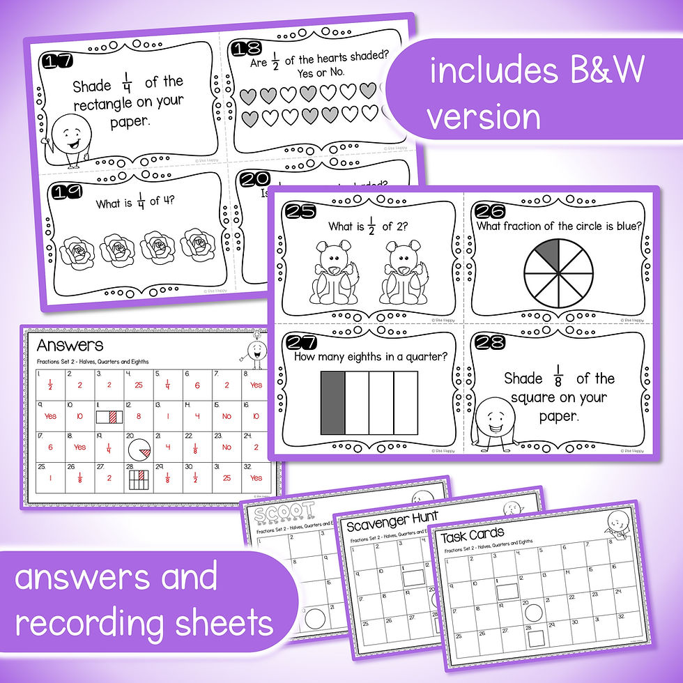 Thumbnail: Year 2 Fractions Task Cards Australian Curriculum v9 Answers and Recording Sheets