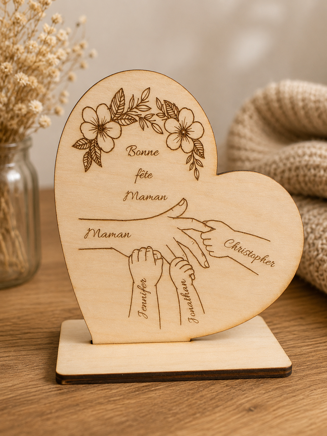 Décoration cœur en bois personnalisée – Spécial maman