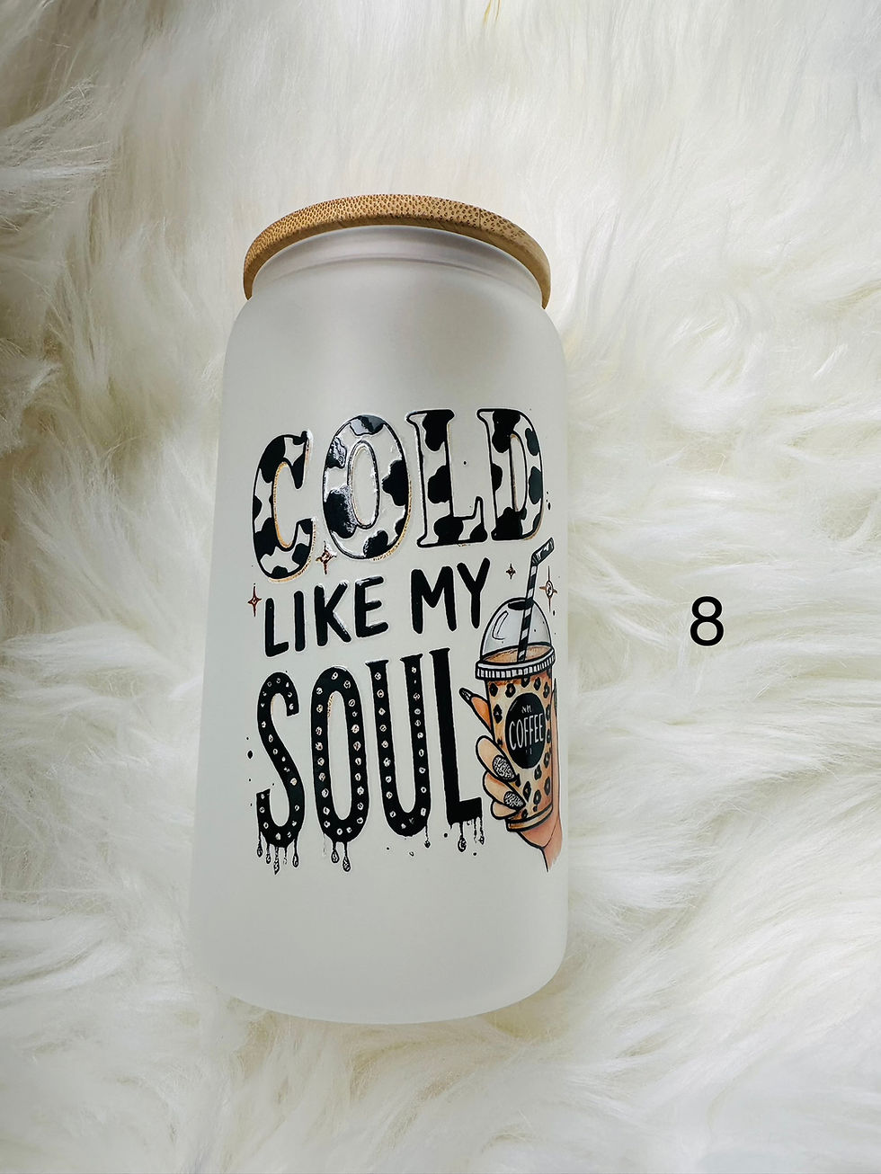 Thumbnail: Customized Coffee Frosted Glass Bottle With Bamboo Lid & Glass Straw 