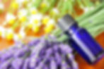 Blue Glass Bottle With Lavender Flowers