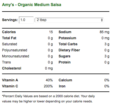 Organic Salsa Nutrition Facts